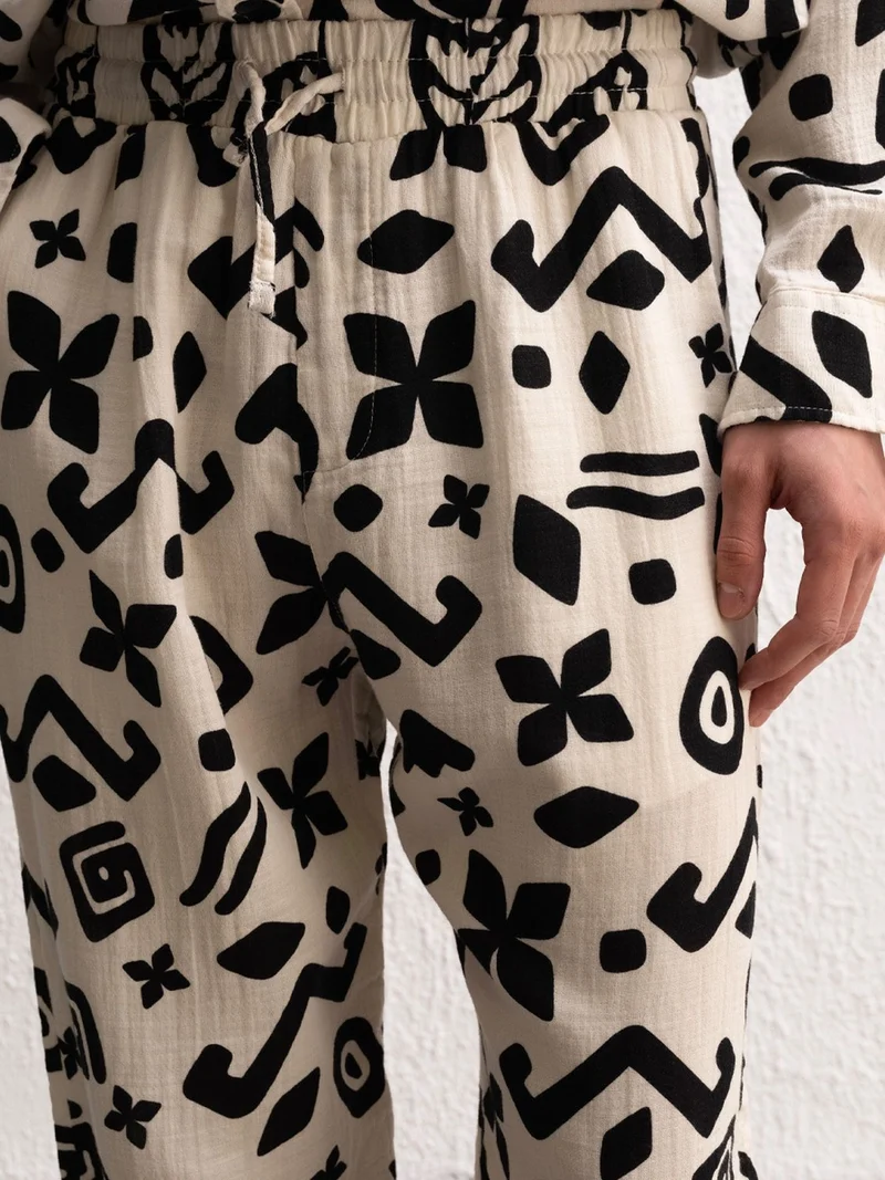 جيستو GIESTO Ethnic Print Relaxed Fit Wide Leg Pants